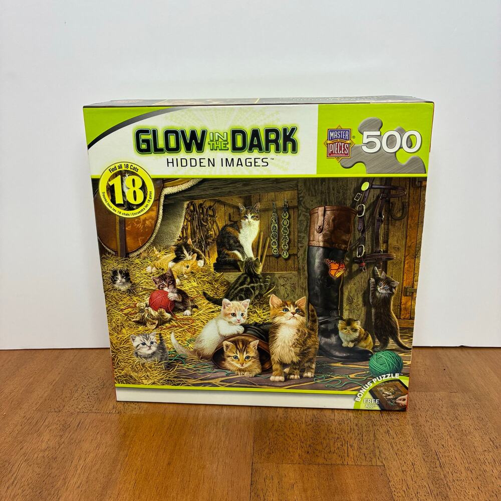 Glow in Dark Cat Puzzle Hidden Images Activity 500pc Watchful Eye Kitten NIB